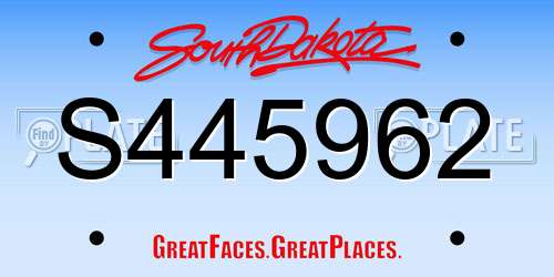 S445962 South Dakota License Plate