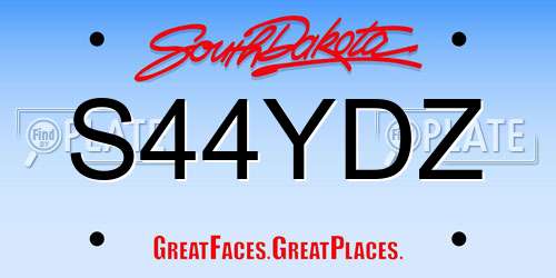 S44YDZ South Dakota License Plate