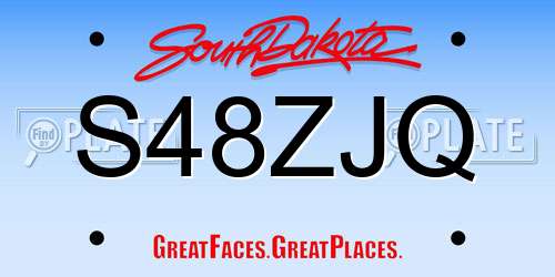 S48ZJQ South Dakota License Plate