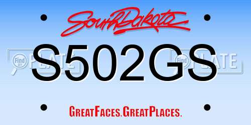 S502GS South Dakota License Plate