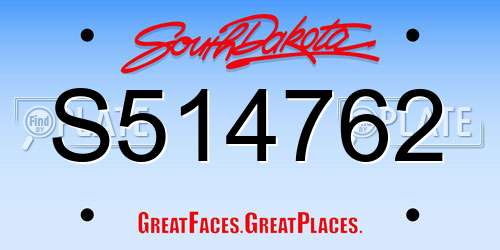 S514762 South Dakota License Plate
