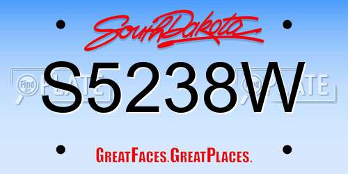 S5238W South Dakota License Plate