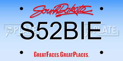S52BIE South Dakota License Plate