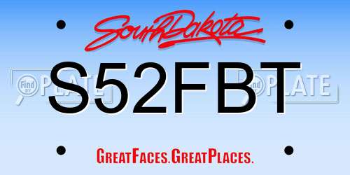 S52FBT South Dakota License Plate