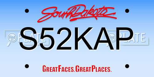 S52KAP South Dakota License Plate