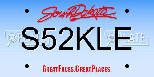 S52KLE South Dakota License Plate