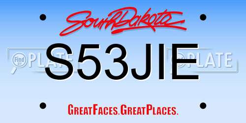 S53JIE South Dakota License Plate