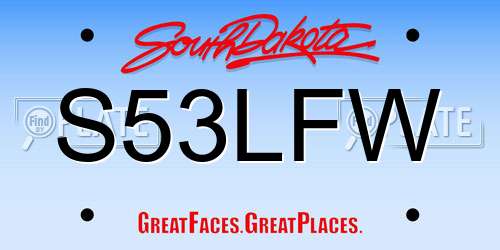 S53LFW South Dakota License Plate