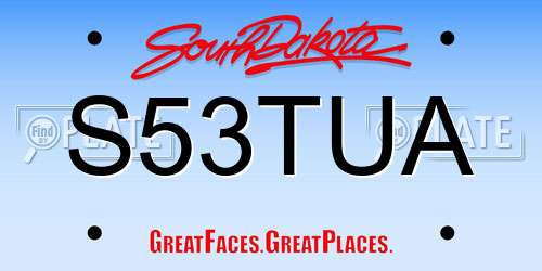 S53TUA South Dakota License Plate