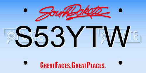 S53YTW South Dakota License Plate