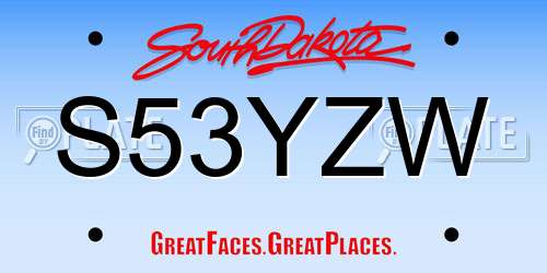S53YZW South Dakota License Plate