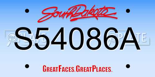 S54086A South Dakota License Plate