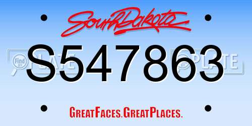 S547863 South Dakota License Plate