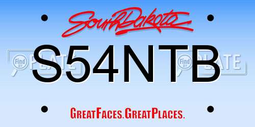 S54NTB South Dakota License Plate
