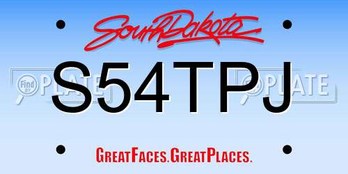S54TPJ South Dakota License Plate