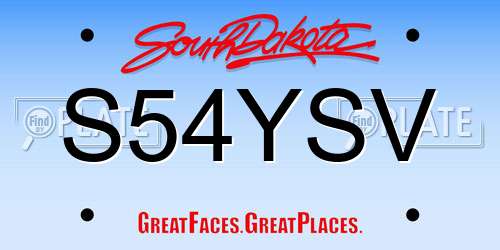 S54YSV South Dakota License Plate