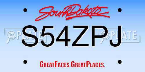 S54ZPJ South Dakota License Plate