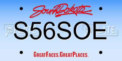 S56SOE South Dakota License Plate