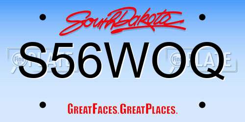 S56WOQ South Dakota License Plate
