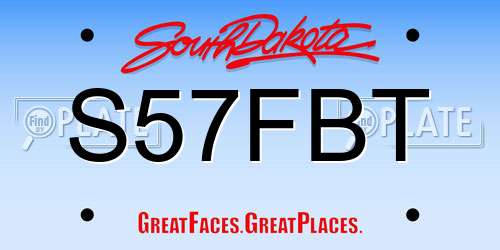 S57FBT South Dakota License Plate