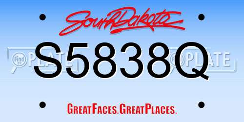S5838Q South Dakota License Plate