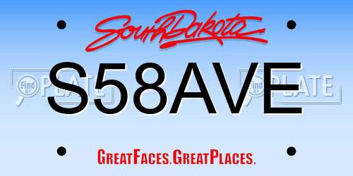 S58AVE South Dakota License Plate