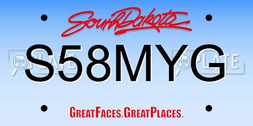 S58MYG South Dakota License Plate