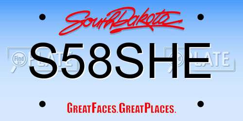S58SHE South Dakota License Plate