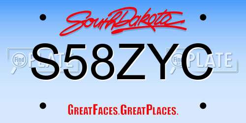 S58ZYC South Dakota License Plate