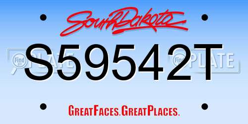 S59542T South Dakota License Plate