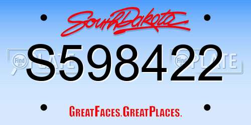 S598422 South Dakota License Plate