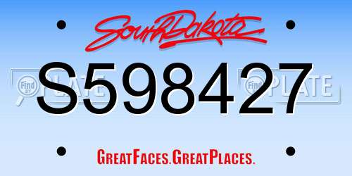 S598427 South Dakota License Plate