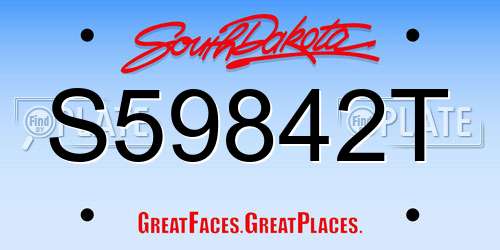 S59842T South Dakota License Plate
