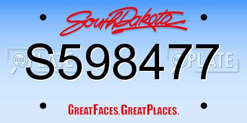 S598477 South Dakota License Plate