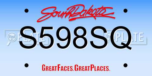 S598SQ South Dakota License Plate