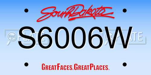 S6006W South Dakota License Plate