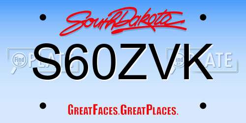 S60ZVK South Dakota License Plate