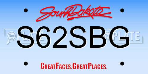 S62SBG South Dakota License Plate