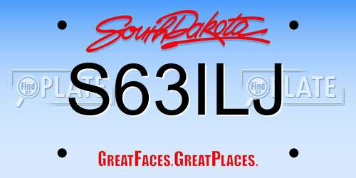 S63ILJ South Dakota License Plate