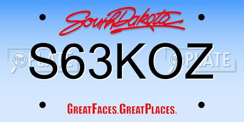 S63KOZ South Dakota License Plate