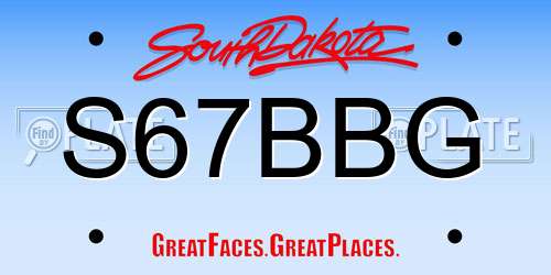 S67BBG South Dakota License Plate