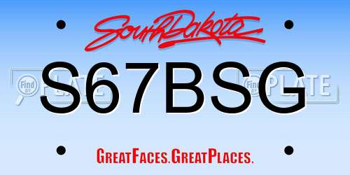 S67BSG South Dakota License Plate