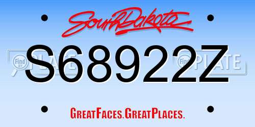 S68922Z South Dakota License Plate