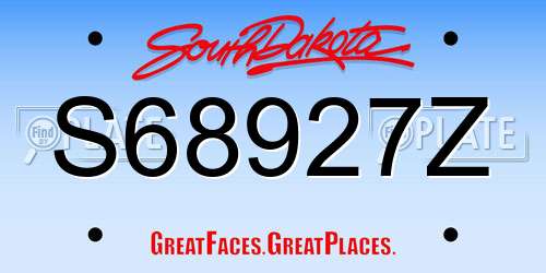 S68927Z South Dakota License Plate