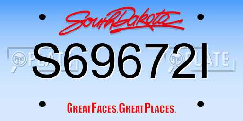 S69672I South Dakota License Plate