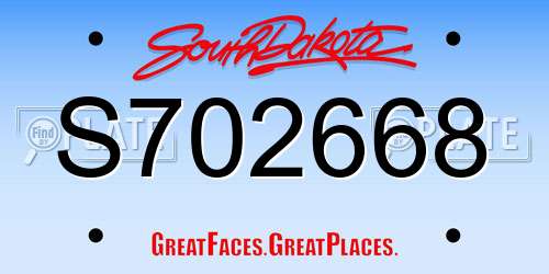 S702668 South Dakota License Plate