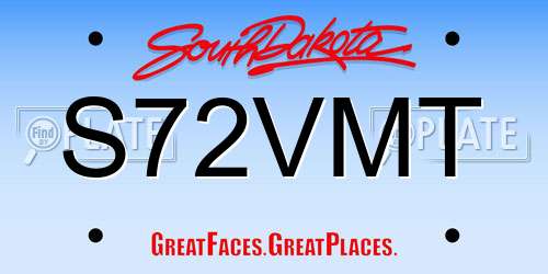 S72VMT South Dakota License Plate