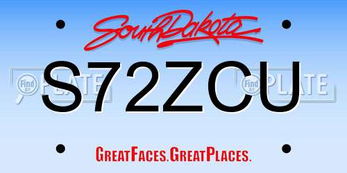 S72ZCU South Dakota License Plate