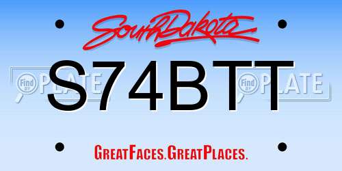 S74BTT South Dakota License Plate