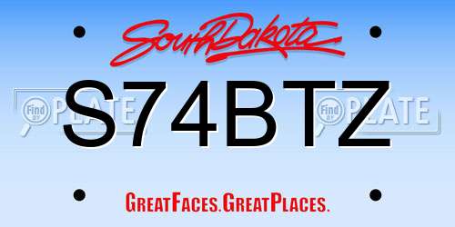 S74BTZ South Dakota License Plate